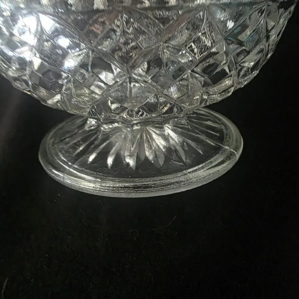 Vintage Crystal Style Covered Candy Dish Pedestal Bowl Diamond Pattern...